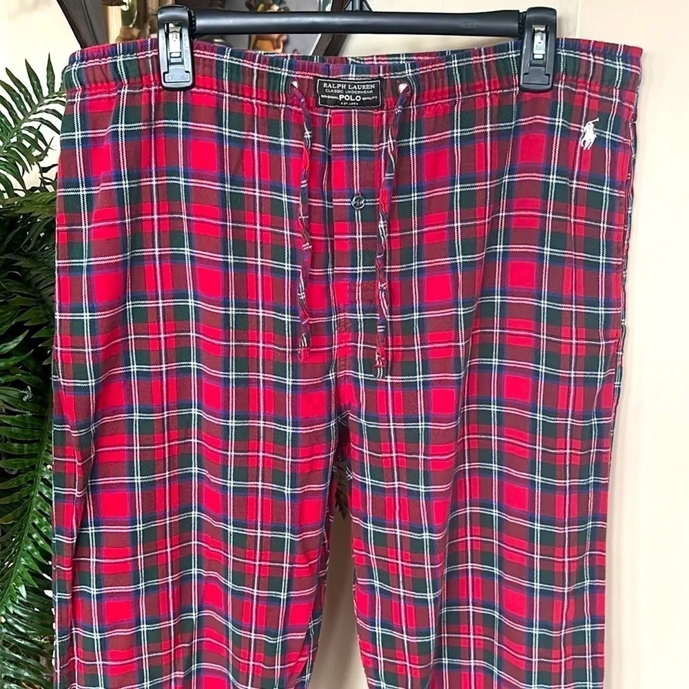 Polo Ralph Lauren Red Plaid 100% Cotton Pajama Sleep Pants Stretch Waist Pony